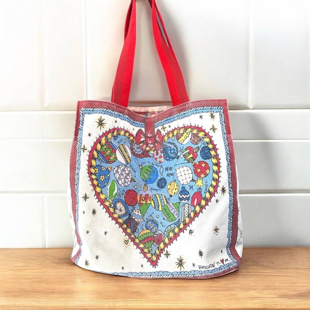 Brighton’s Celebrate Holiday Tote Christmas Heavyweight‎ Canvas Ornaments bag